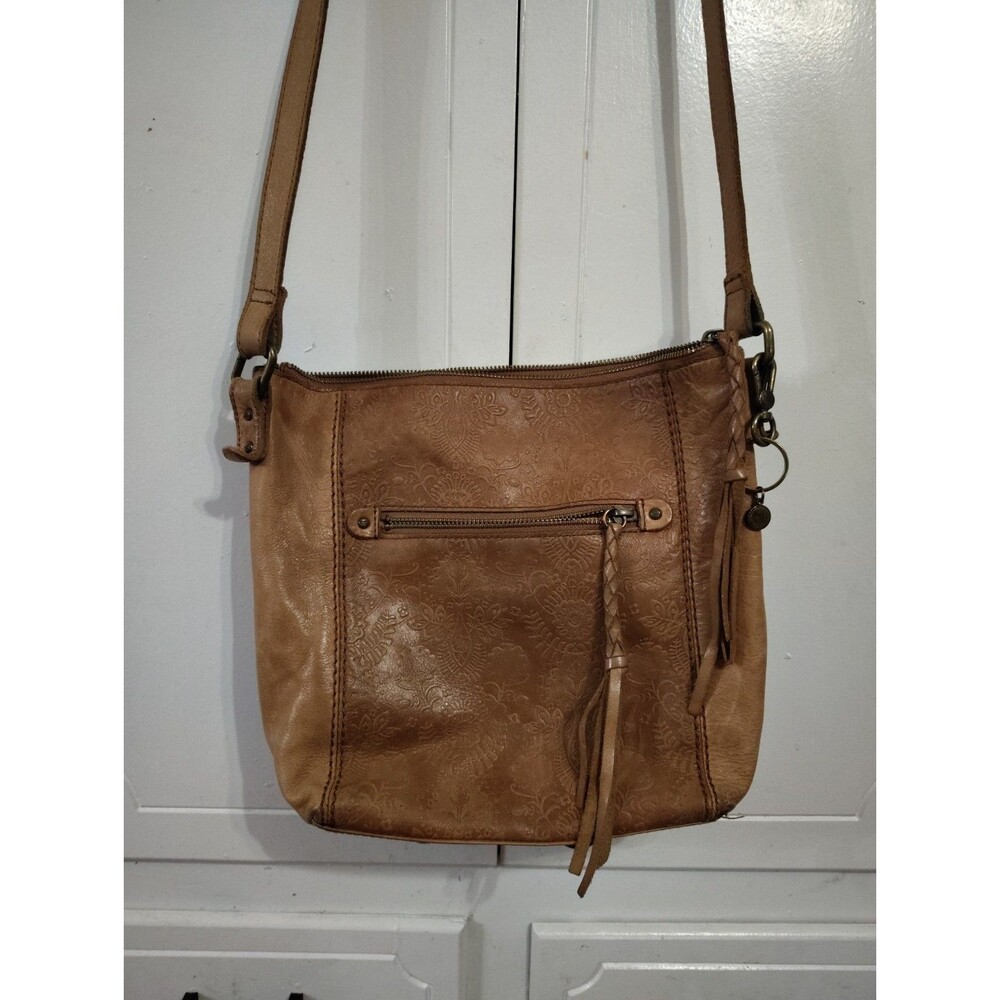 The Sak Ashland Embossed Leather Crossbody Bag Tobacco Floral Emboss